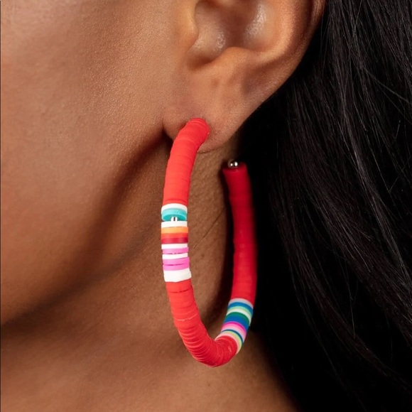 Paparazzi Colorfully Contagious - Red Hoop Earrings